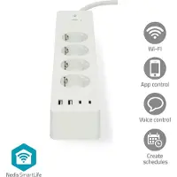 Nedis SmartLife Stikdåse, Wi-Fim Hybrid (CEE 7/7) / USB-A / USB-C, 16 A, 3680 W, 2 m, Hvid