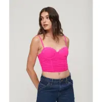 Superdry Superdrytil kvinder. W6011801A Kort korsettop i pink, rynket mesh (XS), Casual, Polyester, Uden ærmer/stropper