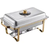 Vevor Varmeplade Buffetsæt, 8 Qt 4-pak, Rustfrit Stål Varmeplade med 4 Fuld Størrelse Pander, Rektangulær Catering Varmeplade med Glaslåg, Vandbakke, Sammenklappelig Stativ, Brændstofholder, Til Bryll