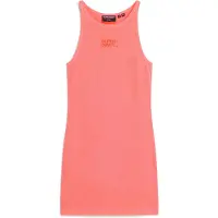 Superdry Superdrytil kvinder. W8011595A Pink broderet ribkjole med olympisk ryg (M), Casual, Uden ærmer/stropper, Økologisk bomuld, Bæredygtig