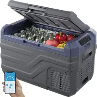 Vevor Bilkøleskab, 12 Volt Bilkøleskab, 30 L Enkelt Zone Bærbar Fryser med Indbygget Lys, -4℉-68℉, 12/24V DC og 100-240V AC Kompressor Køler til Udendørs, Camping, RV