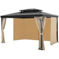 Vevor Pavillongardiner Udendørs, 3,6 x 3,8 x 18,8 cm Pavilloner, 4-panels sidevæg pavillon privatlivsgardiner med lynlåse, Udendørs gardinudskiftning til terrasseoverdækning, Kun gardin, Khaki
