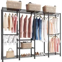 Vevor tøjstativ, kraftig garderobe, justerbare tøjstativer med stålramme, 499 kg lastekapacitet tøjstativ med 4 ophængningsstænger til soveværelse, tøjbutik, entré
