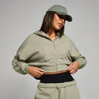 Myprotein MP Cropped Applique Zip Through Hoodie til kvinder − Deep Sage - XL