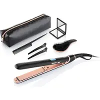 Eta Fenite Hair Straightener Gift Set with Ceramic Plates, LCD Display, Brush, Comb, Hair Clips, and Case