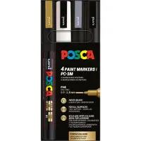 Posca Tuscher - PC-3M - 4 stk. - Guld/Hvid/Sølv/Sort - - OneSize - Tusch