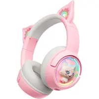 Onikuma B5 trådløst gaming-headset med katteører og RGB-belysning - pink