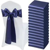 Vevor Satin Stolebånd Sløjfer, 50 stk. Stolebånd med Slips Bagpå Skærf, 7 x 108 tommer, Marineblå Bryllupsreception Dekoration, Til Bryllupsceremoni Babyshower Fest Begivenheder Banket Stolebetræk Dek