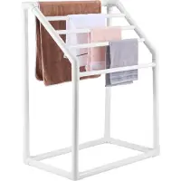 Vevor Pool håndklædeholder, 5 bar, hvid, fritstående udendørs PVC Trapedozal poolside opbevaringsorganer, inkluderer 8 håndklædeclips, mesh taske, krog, opbevarer også flydere og padler, til strand, s