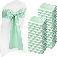 Vevor Satin Stolebånd Sløjfer, 100 STK. Stolebånd Slips Bagpå Skærf, 7 x 108 tommer, Lysegrøn Bryllupsreception Dekoration, Til Bryllupsceremoni Babyshower Fest Begivenheder Banket Stolebetræk Dekorat