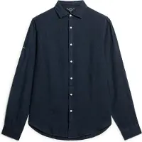 Superdry Superdrytil mænd. M4010607A Langærmet afslappet navy skjorte i hør (S), Casual, Linned, Lange ærmer, Blå
