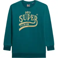 Superdry Superdrytil kvinder. W8011755A Kjole i sweatshirtstof med metallisk Luxe-logo i grøn (S/M), Casual, Bomuld, Lange ærmer, Bæredygtig