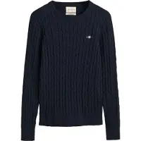 Gant Ganttil kvinder. 4800100 Klassisk marineblå strikket sweater med snoninger (L), Casual, Økologisk bomuld