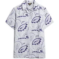 Superdry Superdrytil mænd. M4010810A Hvid printet hørskjorte (L), Casual, Linned, Korte ærmer