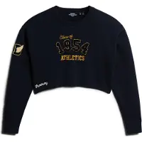 Superdry Superdrytil kvinder. W6110537A Varsity navy kort pullover med rund hals (L), Casual, Lange ærmer, Økologisk bomuld, Bæredygtig, Blå