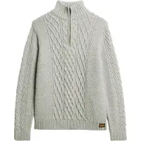 Superdry Superdrytil mænd. M6110639A Flettet strikket trøje med halv lynlås Jacob grå (S), Casual, Akryl, Bæredygtig