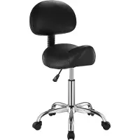 Vevor Sadelstol med rygstøtte og hjul, 450 LBS vægtkapacitet Ergonomisk rullestol, højdejusterbar fortykket PU-læder drejelig sadelstol til salon, spa, massage, tatovering, sort
