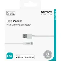 Deltaco Ladekabel USB-A til Lightning, 0,5 m, hvid