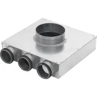 Lindab InDomo ventilboks PVCU 125 til ventil ø125 med 2 afgange ø63 med Safe tætning for rør SR63 eller slange LFPE63/LFPEB63. Højde 38 mm.