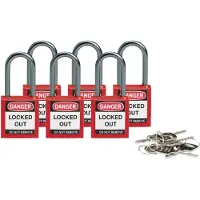 Brady 814126, Konventionelle hængelås, Nøglelås, Indtastet forskelligt, Rød, Aluminium, U-formet