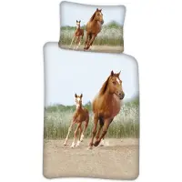 Borg Living Heste sengetøj - 100% bomuld - Junior sengetøj 100x140 cm - Hest og føl