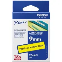 Brother 9 mm tape, sort tekst på gul bund, lamineret, 8 m