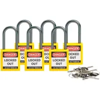 Brady 814127, Konventionelle hængelås, Kombination og nøglelås, Indtastet forskelligt, Gul, Aluminium, U-formet