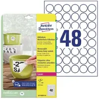 Avery Etiketter Ø30mm hvid stærke - (20 ark x 48 stk.)