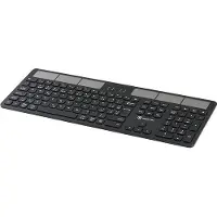 Powerton SolarSlim Keyboard, US Solar Powered Keyboard, Multi-Device Type 2.4 GHz Dongle + Dual Bluetooth, Wireless, Black