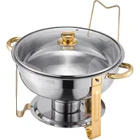 Vevor Varmeplade Buffetsæt, 5 Qt 4-pak, Rustfrit Stål Varmeplade med 4 Fuld Størrelse Pander, Rund Catering Varmeplade med Glaslåg, Vandpande, Sammenklappelig Stativ, Brændstofholder, til Bryllupsfest