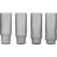 Ferm Living Ripple long drink-glas pakke med 4 smoked grey
