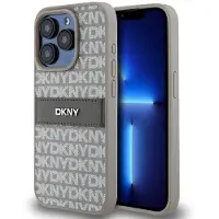 DKNY læderetui med monostribe og metallogo til iPhone 14 Pro Max - beige