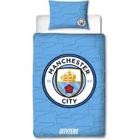 Licens Manchester City sengetøj - 100% bomuld - Børnesengetøj 140x200 cm - Blåt fodbold sengetøj