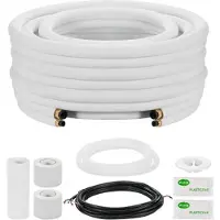 Vevor 7,6 m mini-splitledningssæt, 9,5 og 15,9 mm yderdiameter AC-kobberslange, 3/8 hvid PE fortykket isoleret spole med udvidede møtrikker, rige fittings, til mini-split klimaanlæg, HVAC eller varmep