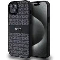 DKNY læderetui med monostribe og metallogo til iPhone 15 Plus / 14 Plus - Sort