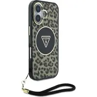 GUESS HC IML Leopard Triangle Cord Strap MagSafe iPhone 16 Etui - Brun