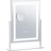 Vevor makeupspejl med lys, tre farver, oplyst makeupspejl med LED og 5x forstørrelsesspejl, smart touch-kontrol, 360° rotation (16,1x11,8 tommer, hvid)