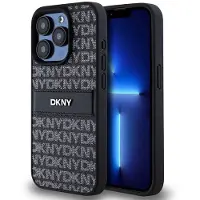 DKNY læderetui med monostribe og metallogo til iPhone 14 Pro Max - sort