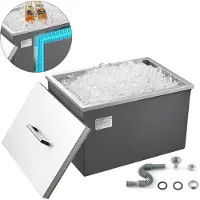 Vevor køleboks til drop-in, 508 x 355 x 306 mm, rustfrit stål køleboks til drop-in, 30 liter professionel isbeholder med låg til udendørs brug, afløbsrør inkluderet, til kold vin og øl
