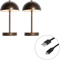 QAZQA Sæt med 2 udendørs bordlamper mørk bronze genopladelige inkl. LED 3-trins dæmpbar - Keira