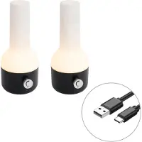 QAZQA Sæt med 2 udendørs bordlamper sort med hvid inkl. genopladelig LED - Haard