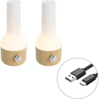 QAZQA Sæt af 2 udendørs bordlamper guld med hvid inkl. genopladelig LED - Haard