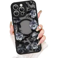 Mtp Products iPhone 12 Pro Max Hybrid cover med vintage-motiv og blomstermotiv - MagSafe-kompatibel - Sort