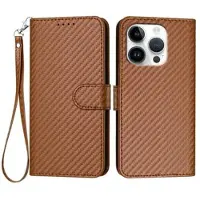 Mtp Products iPhone 16 Pro Premium Wallet-etui med rem - kulfiberstruktur - Kulstofkaffe