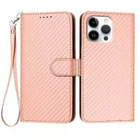 Mtp Products iPhone 16 Pro Max Premium Wallet-etui med rem - kulfiberstruktur - Kulstoflyserød