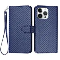 Mtp Products iPhone 16 Pro Max Premium Wallet-etui med rem - kulfiberstruktur - Kulstofblå
