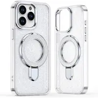 Mtp Products iPhone 16 Pro Max Glitter Hybrid cover med kickstand - MagSafe-kompatibel - Gennemsigtig