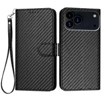 Mtp Products iPhone 17 Pro Max Premium Wallet-etui med rem - kulfiberstruktur - kulsort