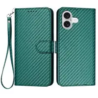 Mtp Products iPhone 17 Premium Wallet-etui med rem - kulfiberstruktur - Kulstofgrøn