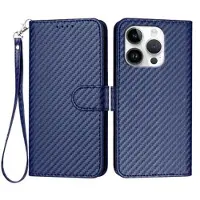 Mtp Products iPhone 16 Pro Premium Wallet-etui med rem - kulfiberstruktur - Kulstofblå